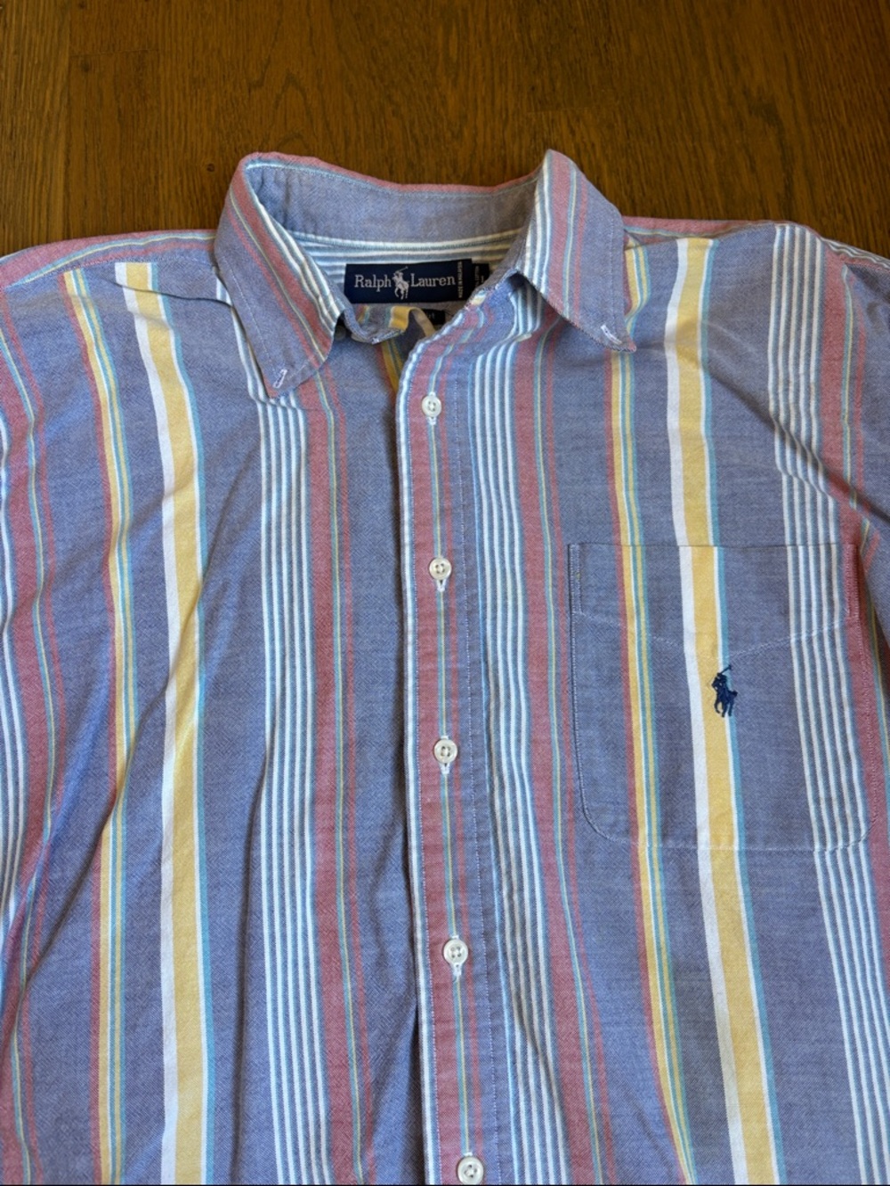 Ralph Lauren men’s vintage Blue, White, Yellow & Pink Striped Button-Down Shirt - Picture 4 of 4